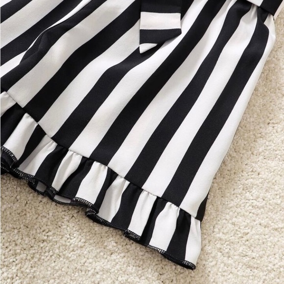 2pc Girl “Meow” Outfit With Belt | Black and White Stripes - Picture 5 of 12
